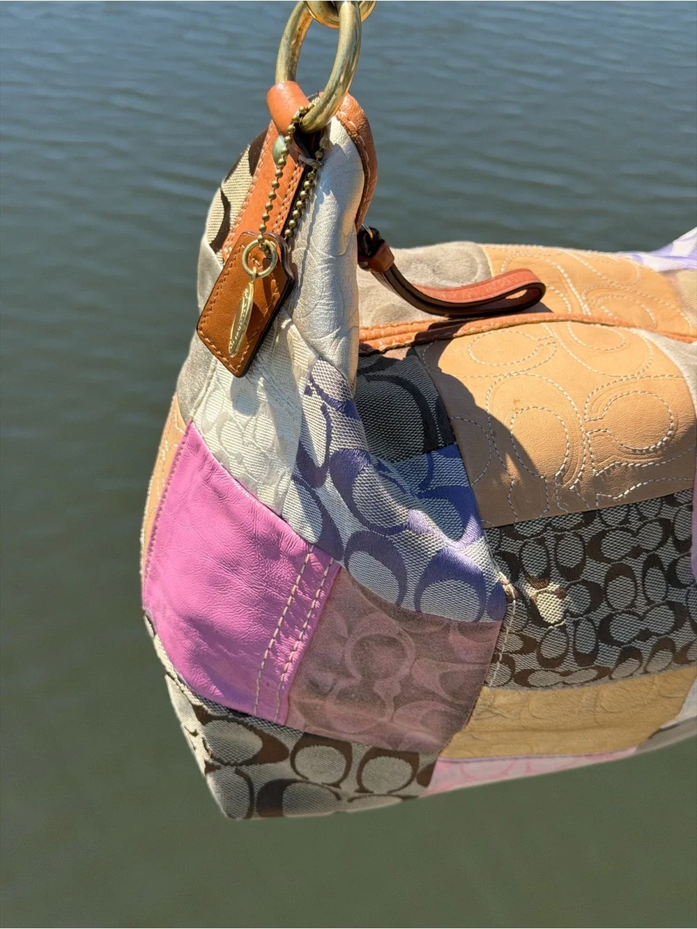 Coach Multicolor Patchwork Shoulder Bag in Pink, Tan, Cream, Brown, Purple